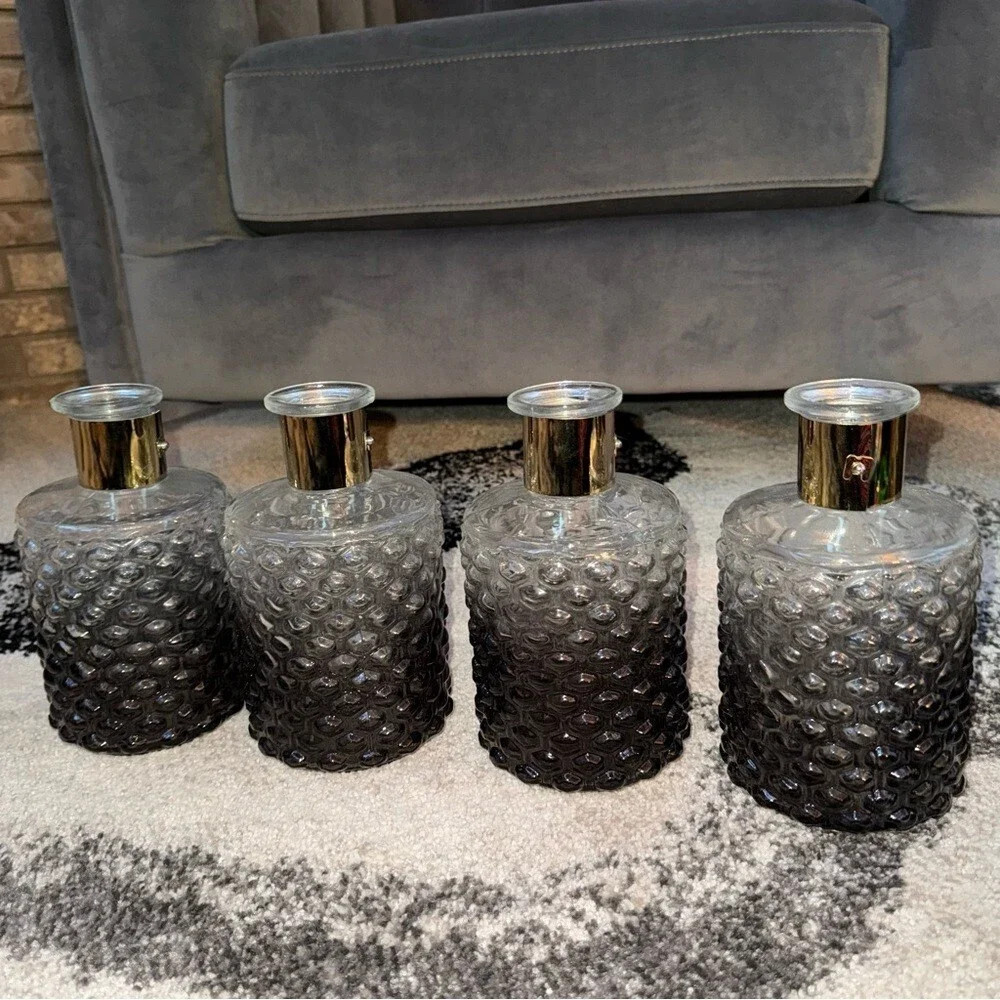4 set of decor vases dotted gold grey Elegant Black and Silver Textured Vases